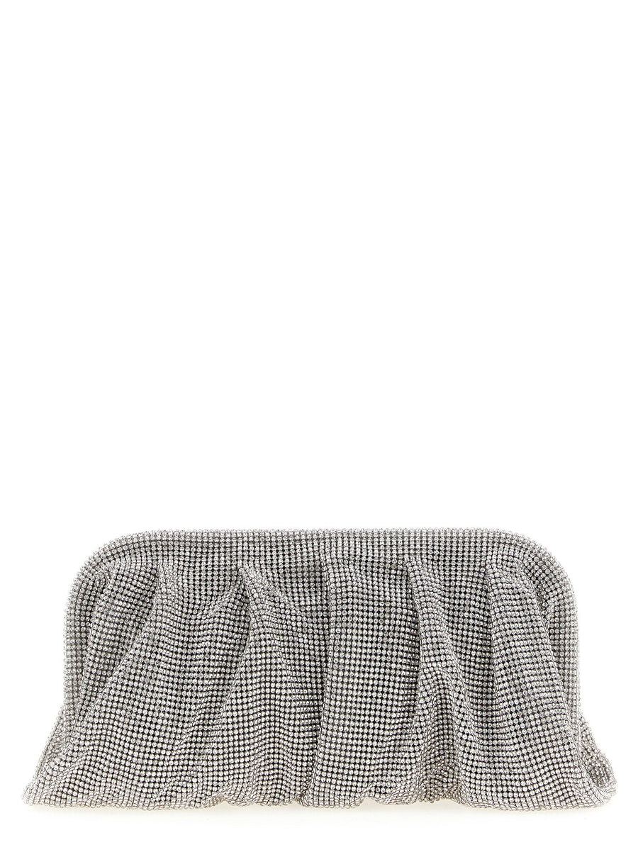 Benedetta Bruzziches Crystal-Studded Mesh Clutch — Silver Aluminum