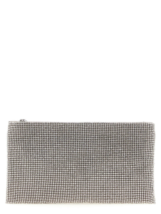 Benedetta Bruzziches Crystal-Embellished Mesh Clutch — Silver
