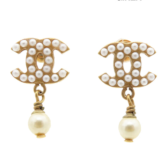 CC Gold Plated Faux Pearl Swing Push Back Earrings - Image 1