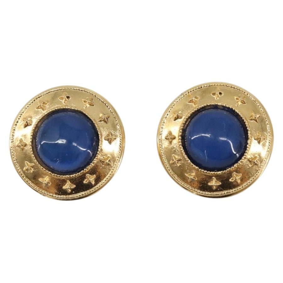 Chanel Vintage Cc Round Clip-On Metal With Gripoix Gold Bijoux