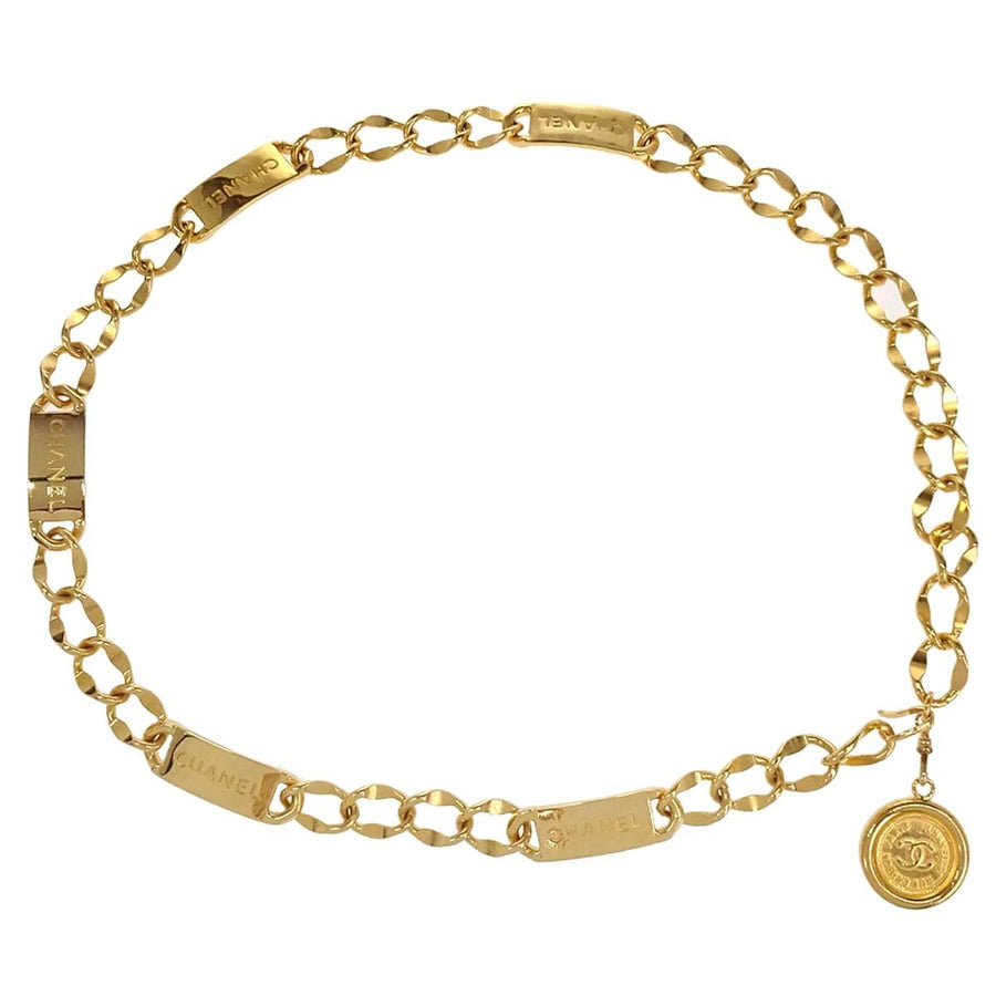 Chanel Vintage Medallion Logo Chain Belt Metal Gold Gold_plated