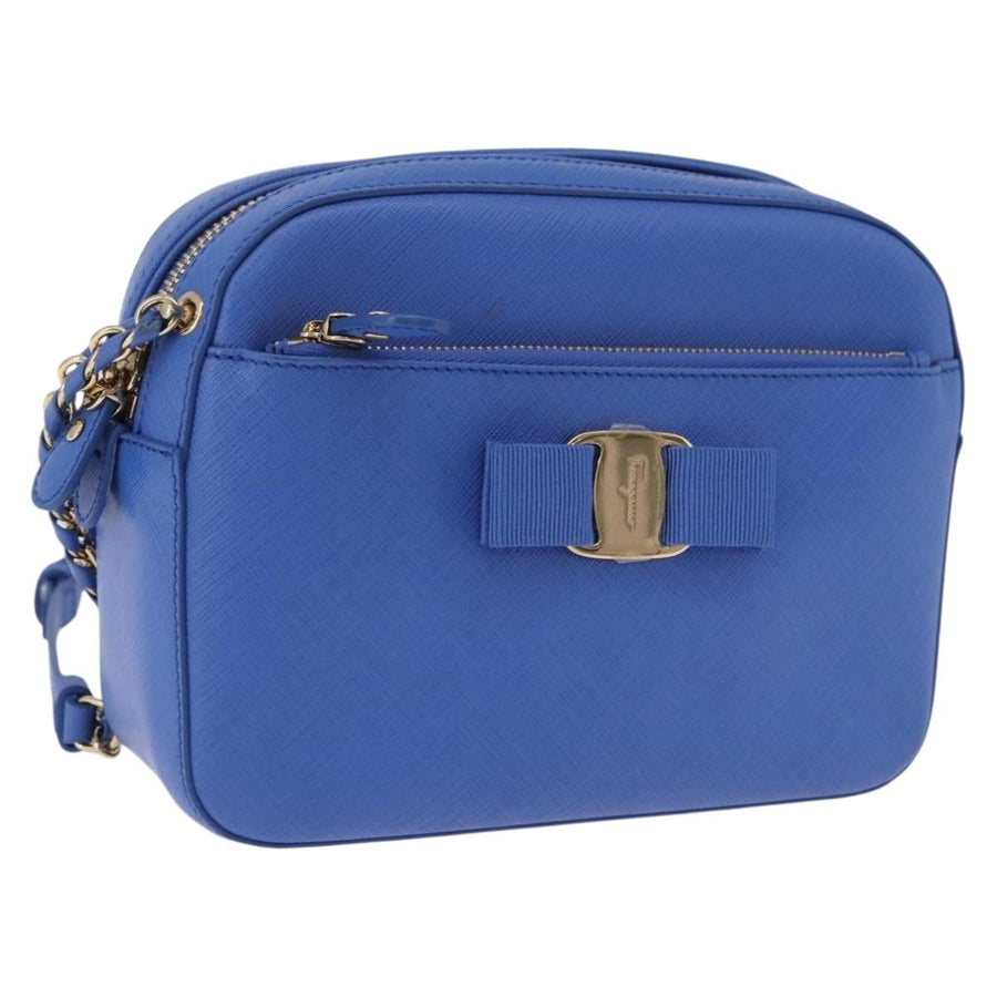 Salvatore Ferragamo Vara Chain Flap Leather Blue Bag