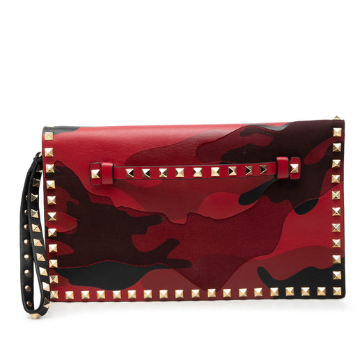 Canvas and Nappa Camouflage Rockstud Wristlet Clutch - Image 1