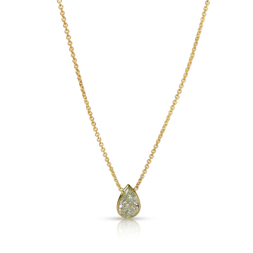 Gia Fancy Yellow-Green-Si1 1.61 Ct Diamond Bezel-Set Pendant, 14k Yellow Gold Necklace