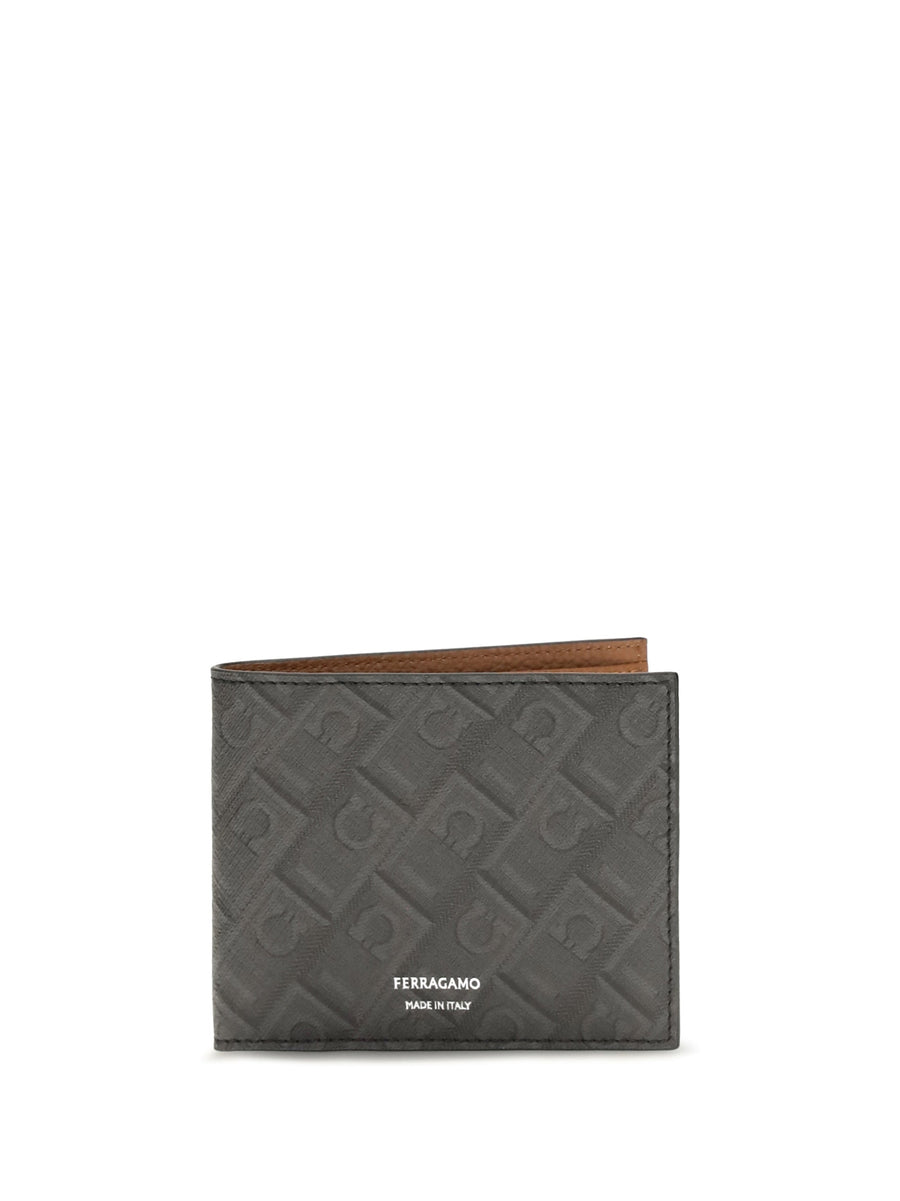 Ferragamo Gancini Monogram Leather Bifold Wallet — Gray Calf