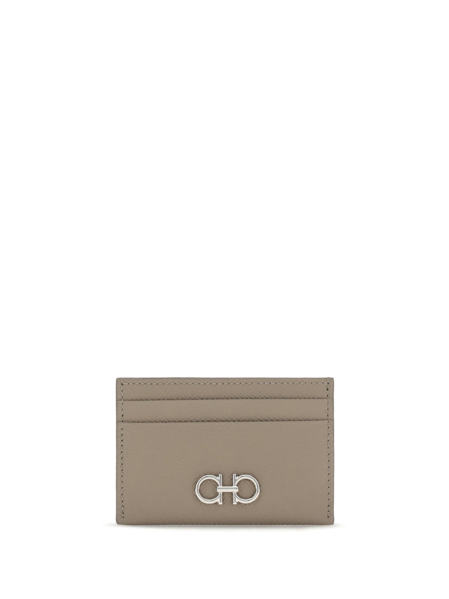 Ferragamo Gancini Card Case — Gray Calf Leather Bos Taurus Wallet