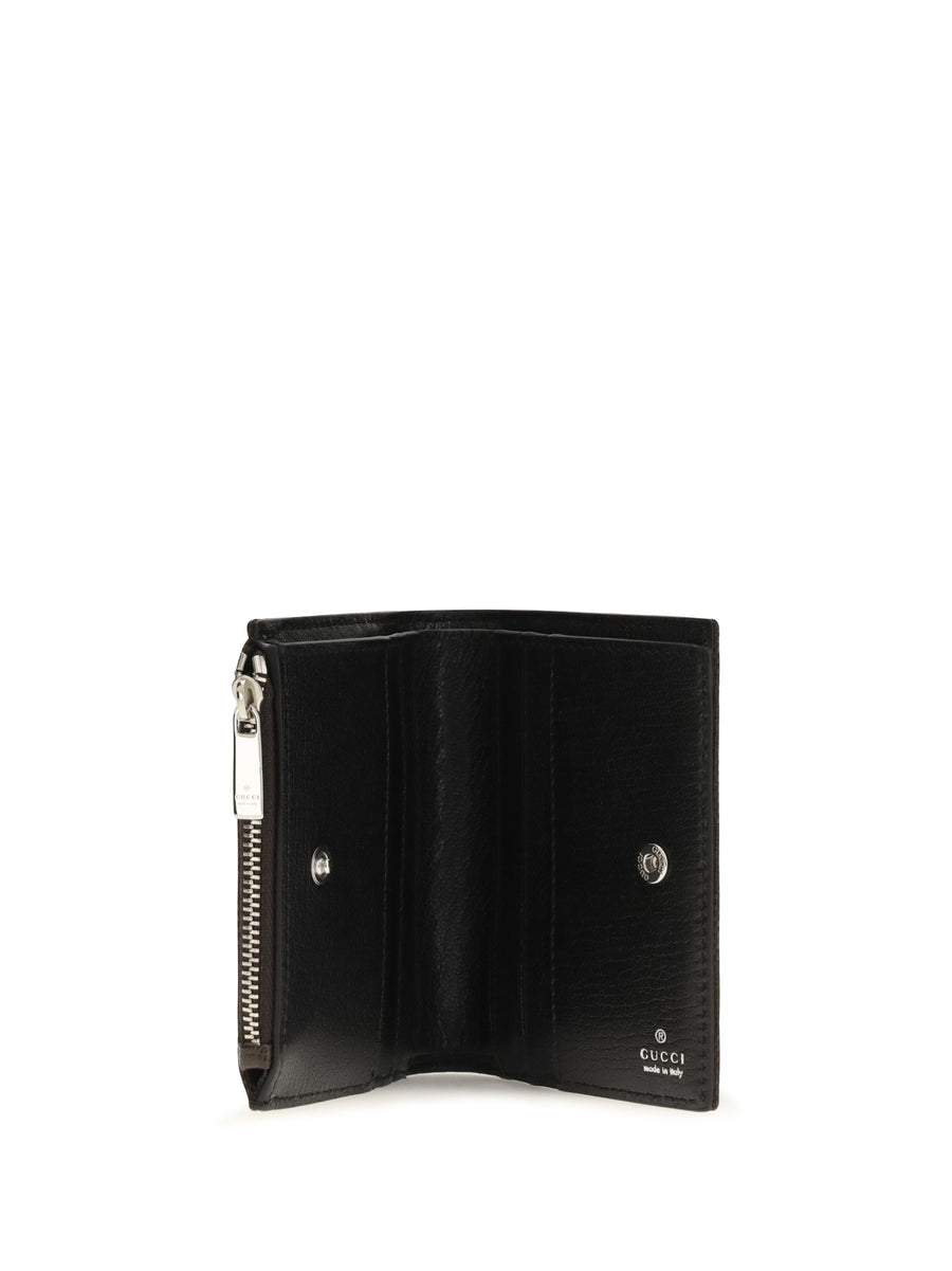 Gucci Gg Fabric With Plaque Wallet — Brown