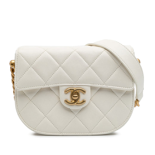 CC Quilted Lambskin Round Moon Messenger Flap - Image 1
