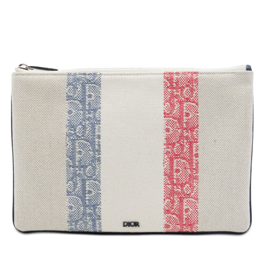 Tricolor Oblique Canvas Stripe Zip Pouch - Image 1