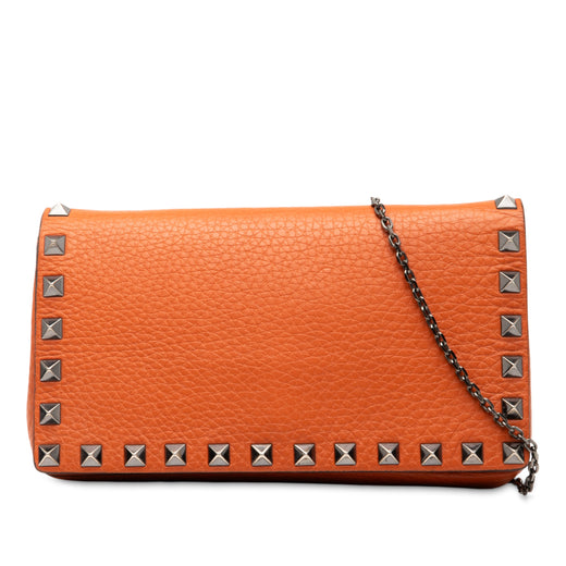 Pebbled Calfskin Rockstud Clutch on Chain - Image 1