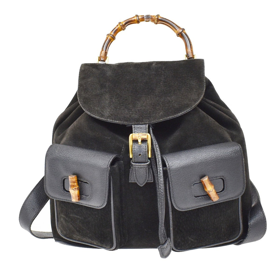 Gucci Vintage Bamboo Suede Black Bag