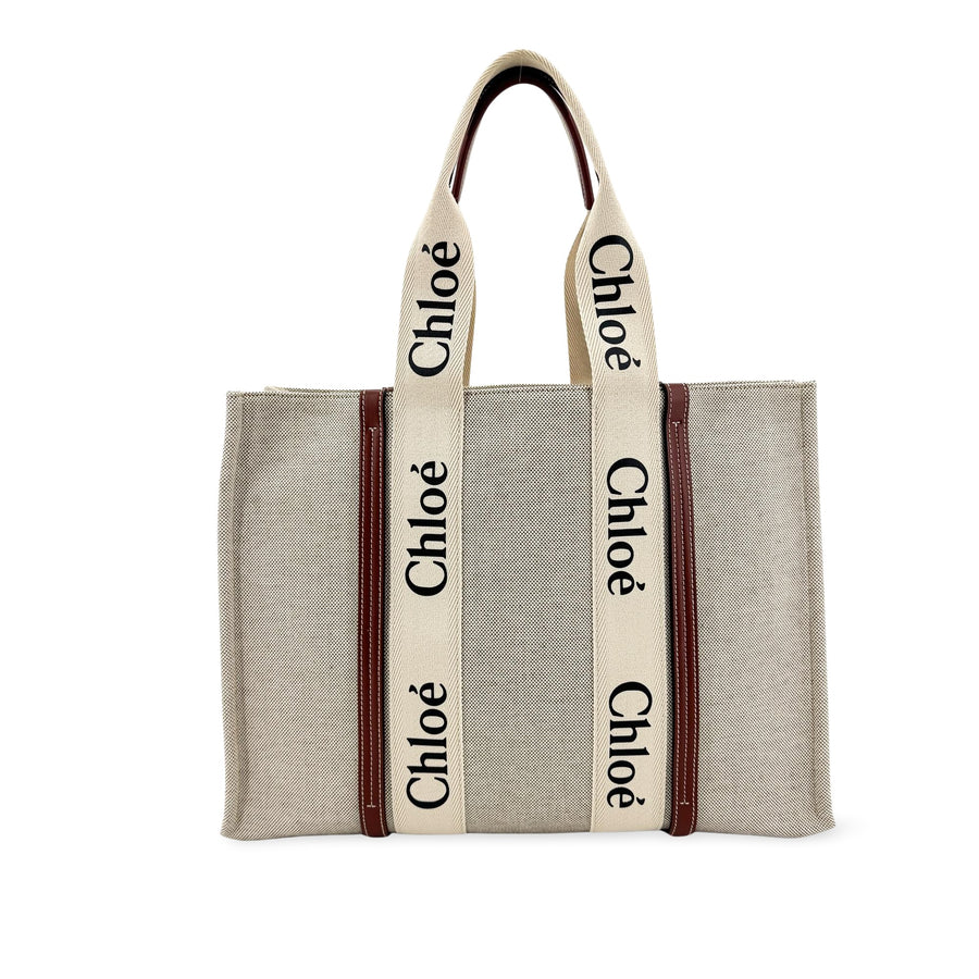 Chloe Woody Tote Canvas With Leather Brown