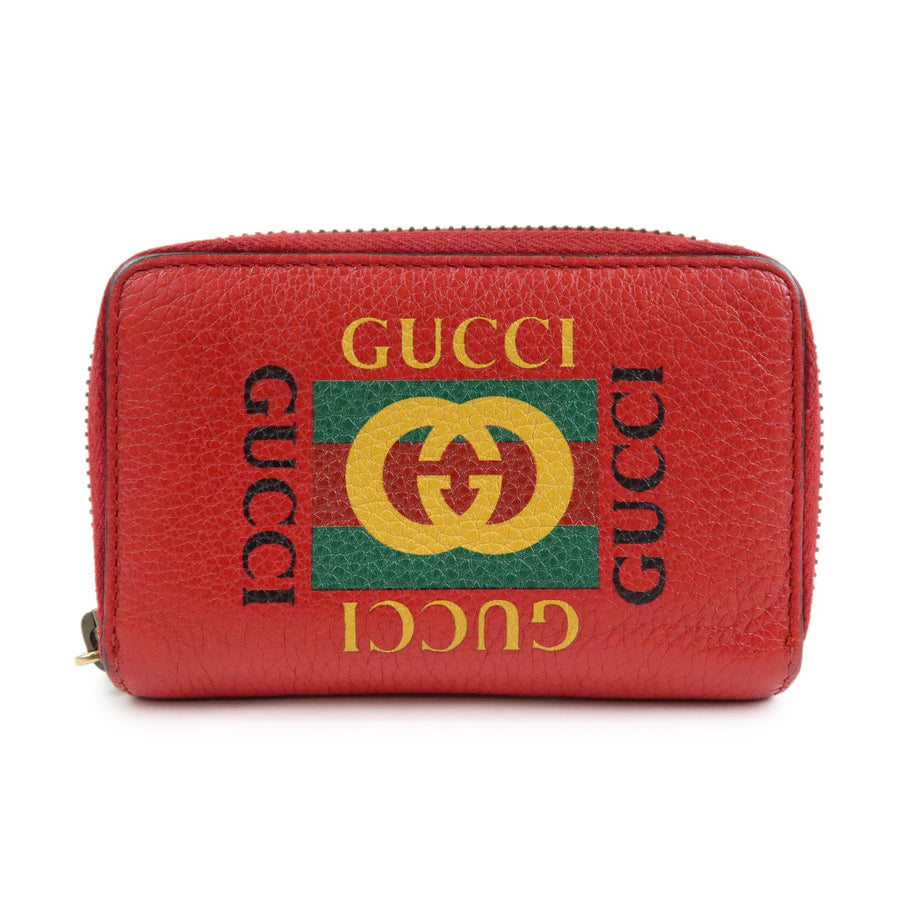 Gucci Logo Zip Card Case Printed Leather Red Accessory