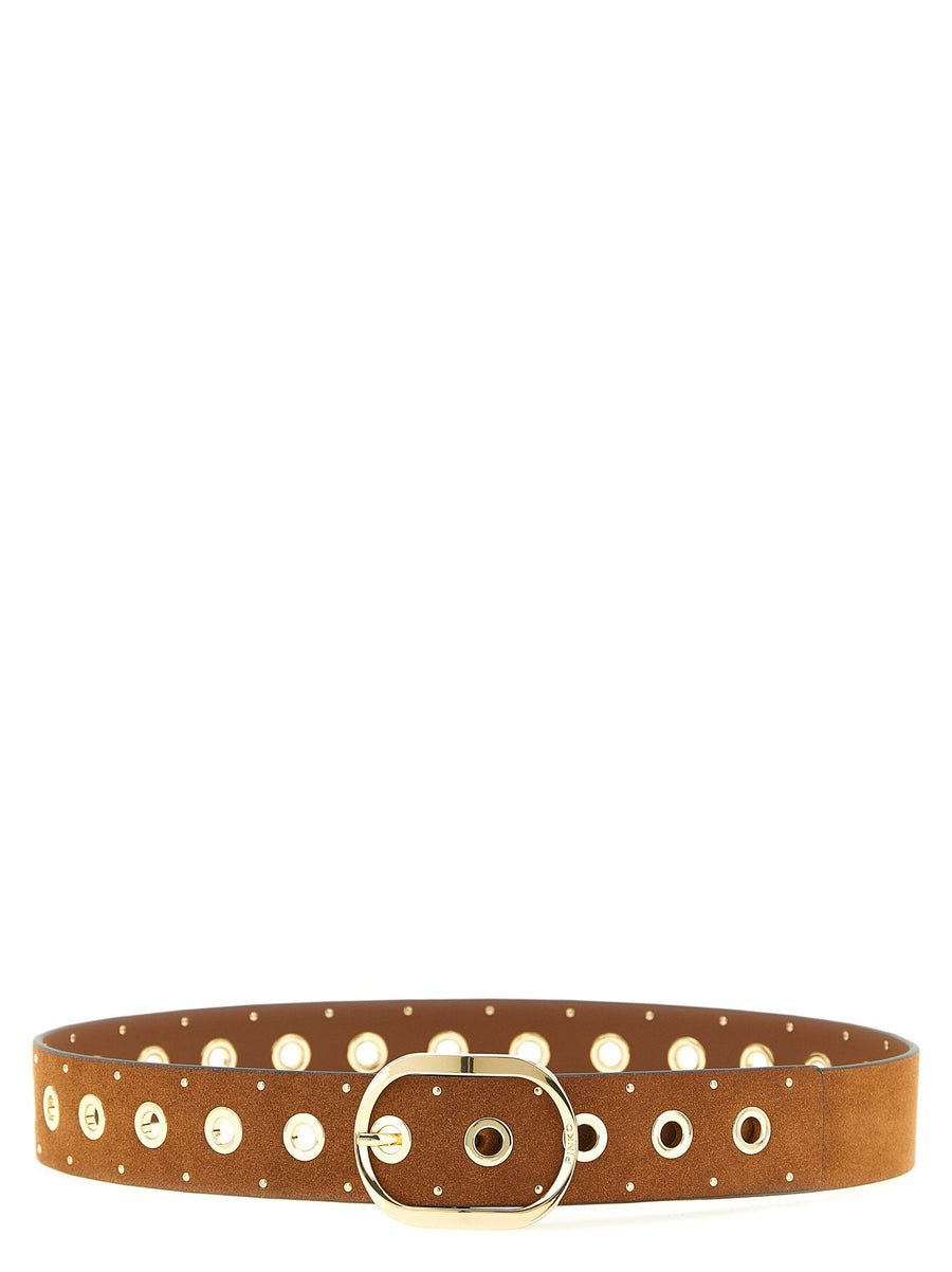 Pinko Studded Suede Belt — Tan