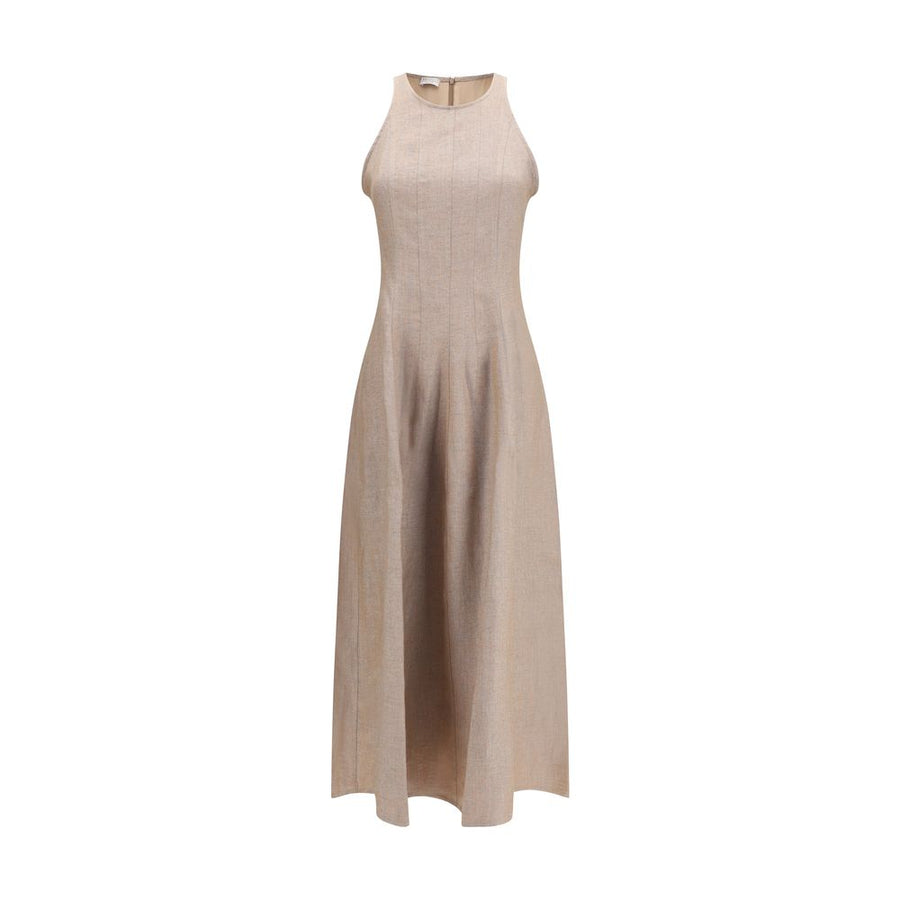 Beige Linen Casual Dress