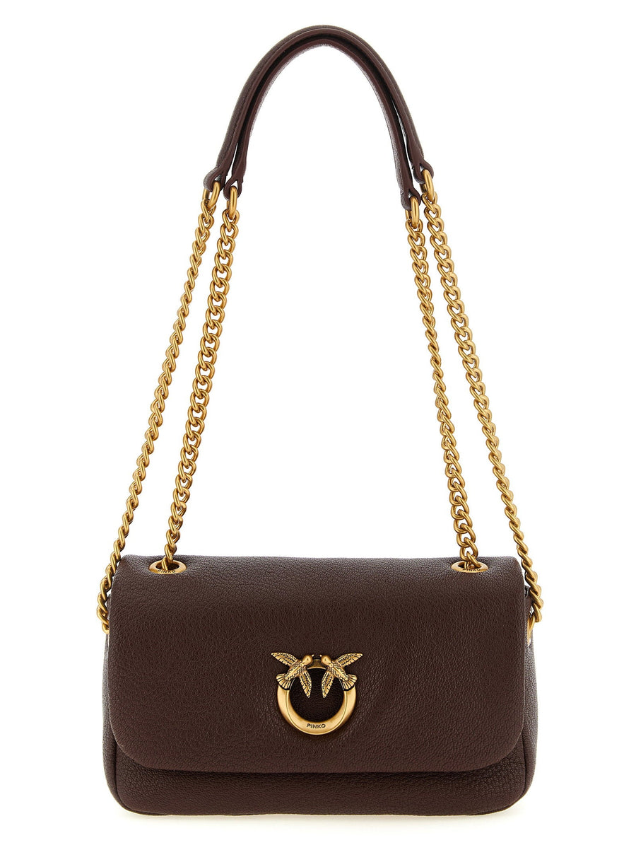 Pinko Love Birds Shoulder Bag — Brown Lambskin With Hammered Finish