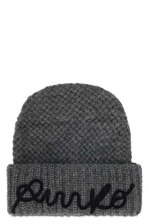 Pinko 107258 Embroidered Logo Beanie — Gray Acrylic Beanies