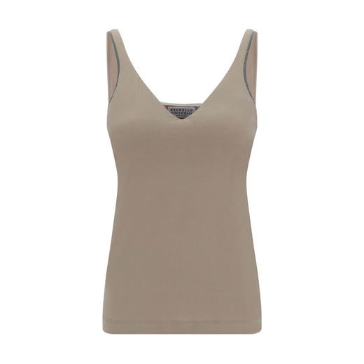 Beige Cotton Sleeveles T-Shirt