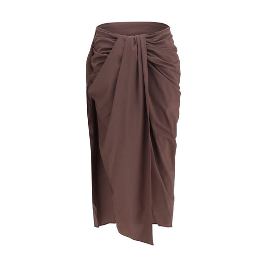 Brown Polyester Midi Skirt