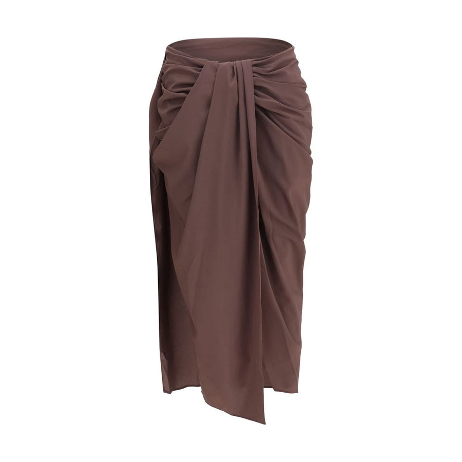 Brown Polyester Midi Skirt