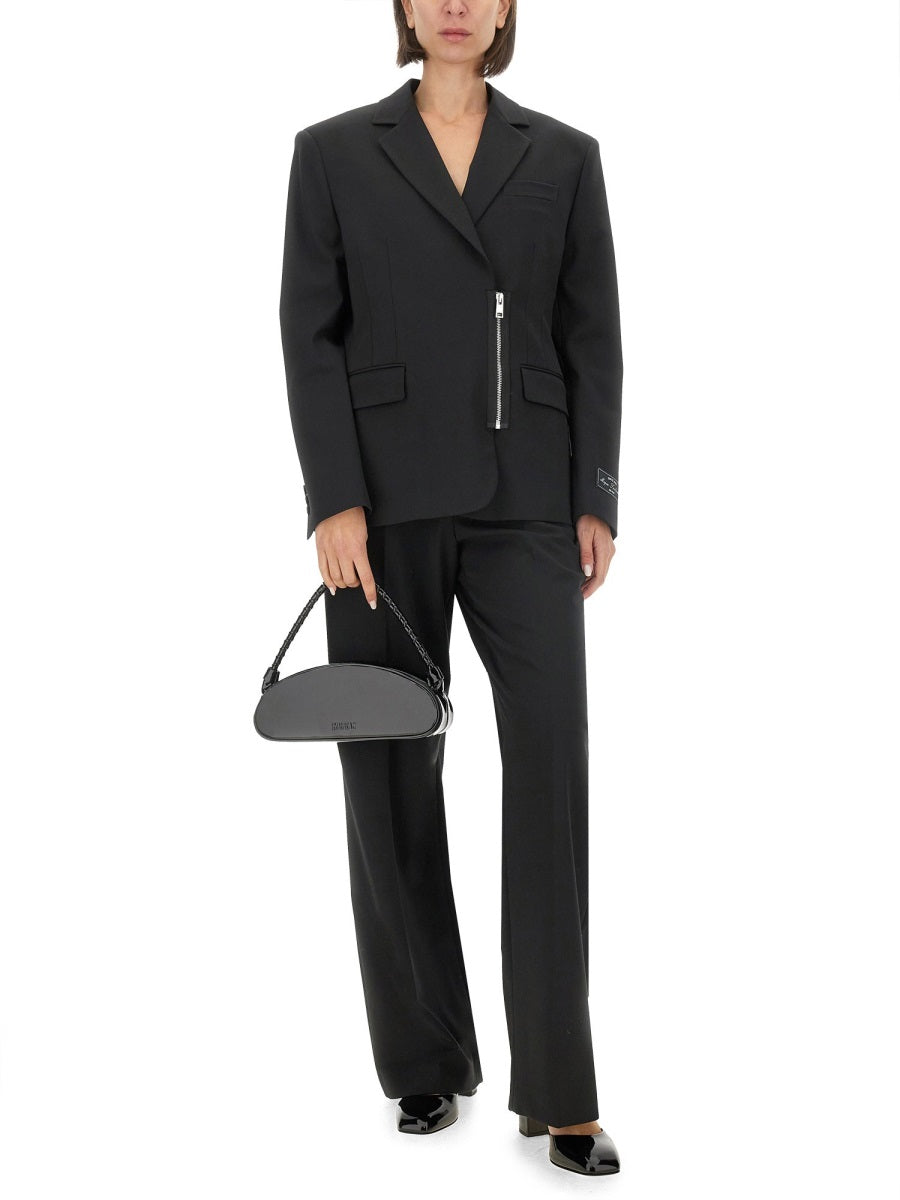 Msgm Calf Leather Shoulder Bag — Black Outside