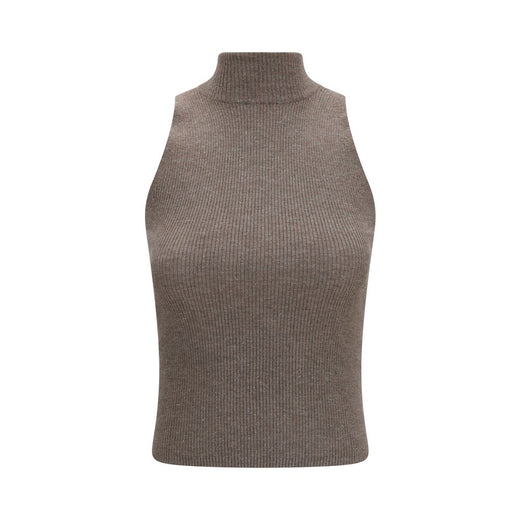 Brown Cashmere Sleeveles Sweater
