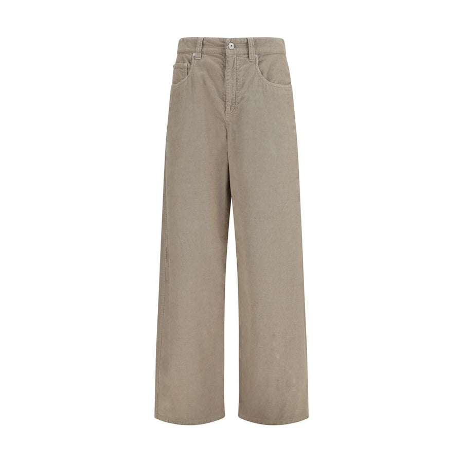 Beige Cotton Casual Pants