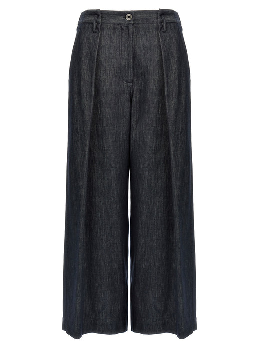 Blue Cotton Casual Pants