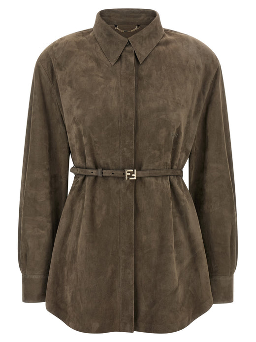 Gray Lamb Leather Blouse