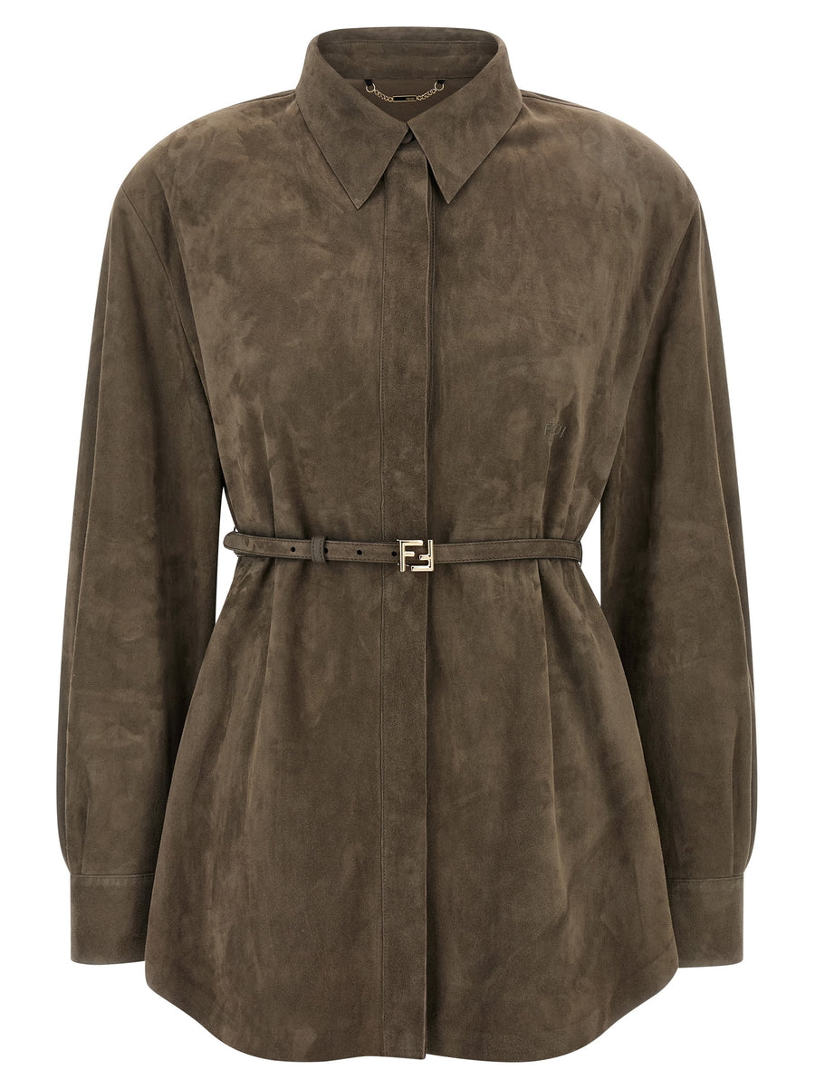 Gray Lamb Leather Blouse
