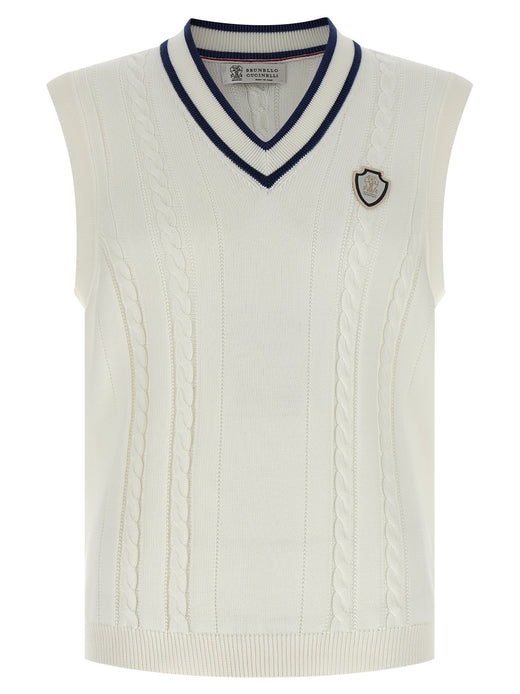 White Cotton Sleeveles Sweater