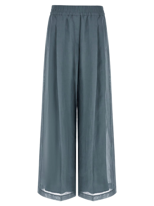 Blue Cotton Casual Pants