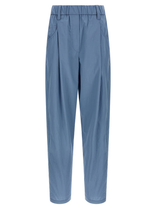 Blue Cotton Casual Pants