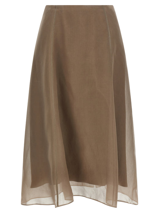 Beige Silk Midi Skirt