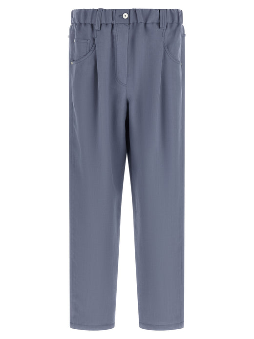 Blue Viscose Casual Pants