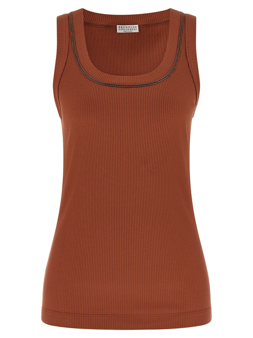 Brown Cotton Sleeveles T-Shirt