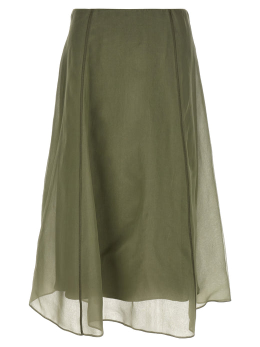 Bicolor Silk Midi Skirt
