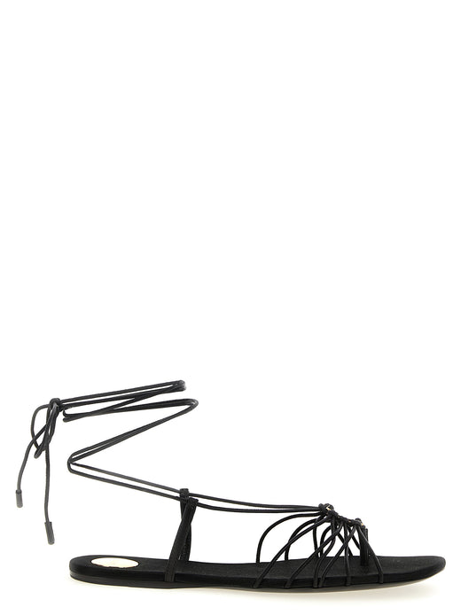 Black Lamb Leather Flat Sandals