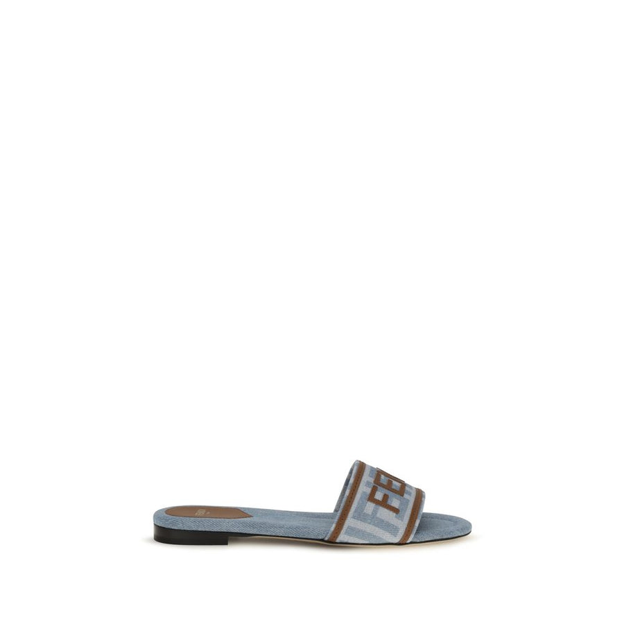 Blue Cotton Flat Sandals