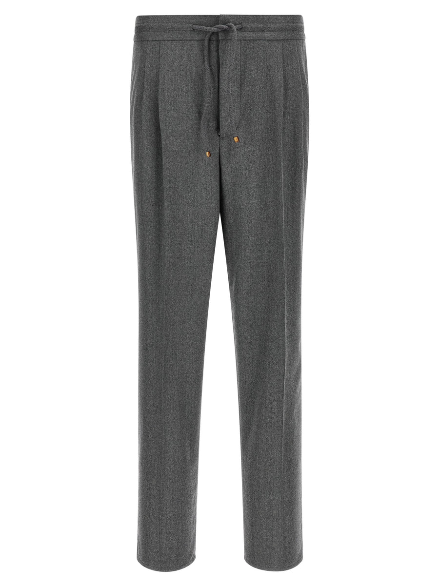 Gray Virgin Wool Casual Pants
