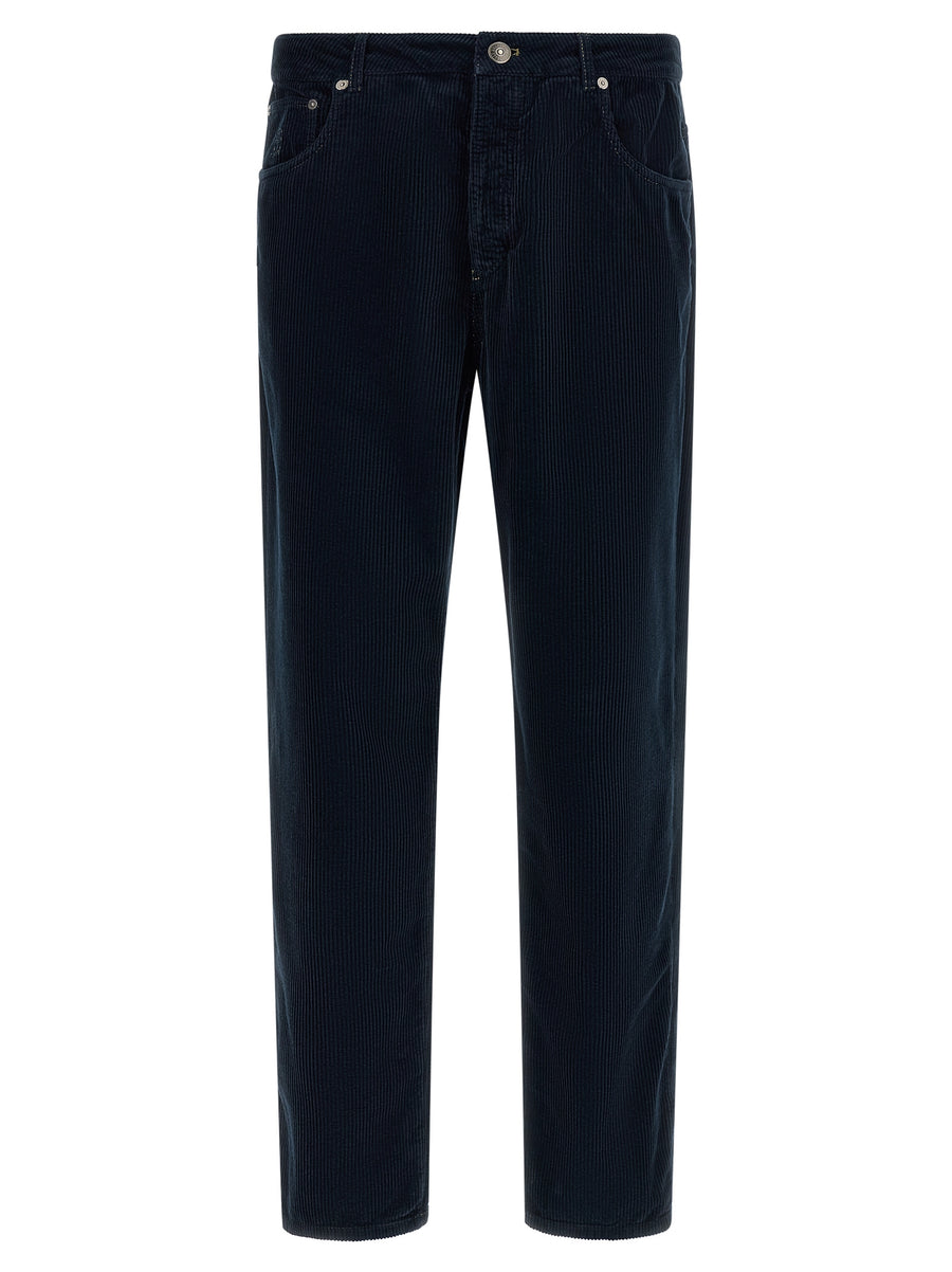 Blue Cotton Casual Pants