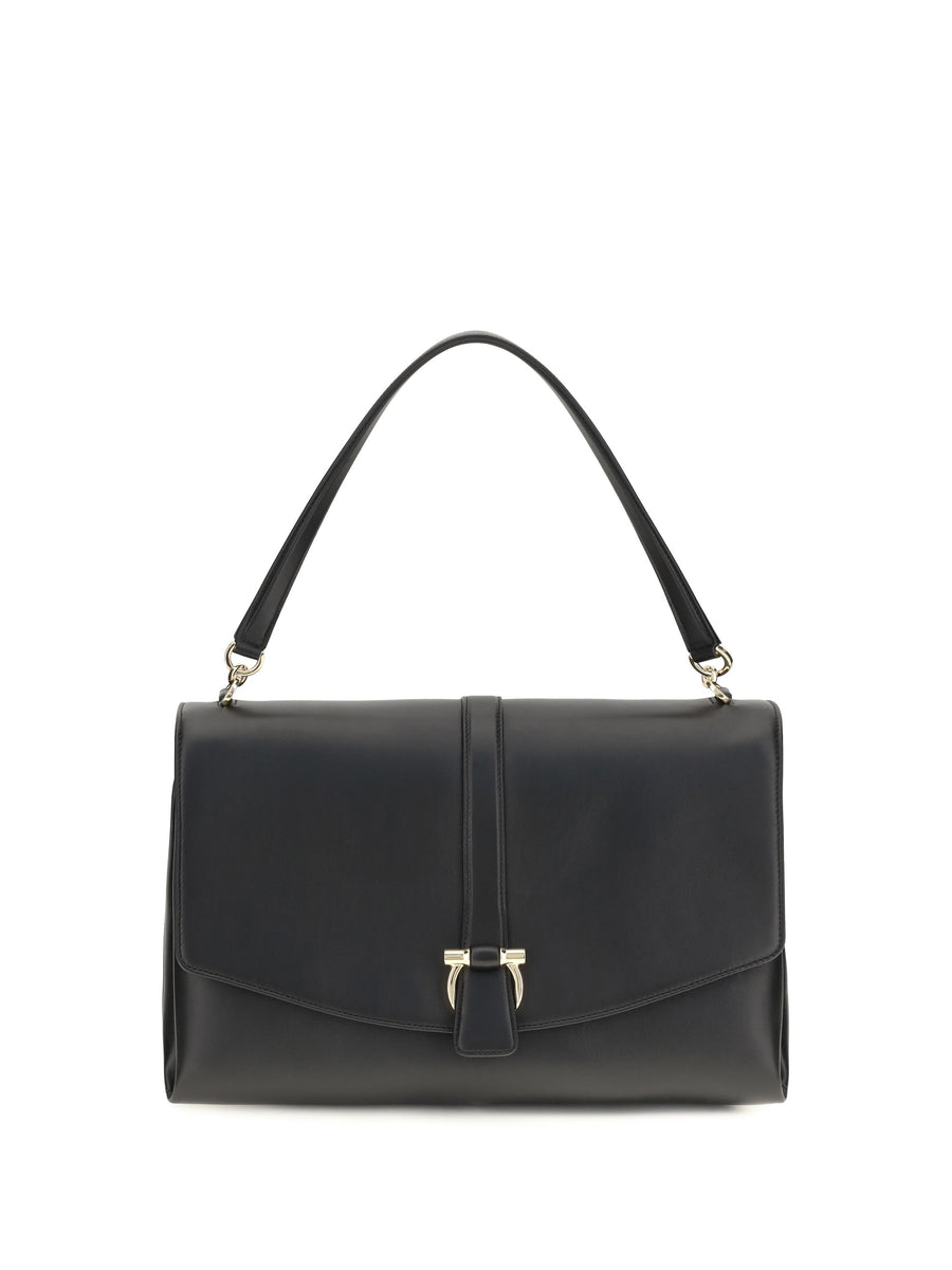 Ferragamo Mia Shoulder Bag — Black Calf Leather Bos Taurus
