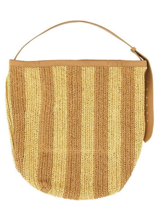 Alysi Straw And Leather Shoulder Bag — Beige Hay