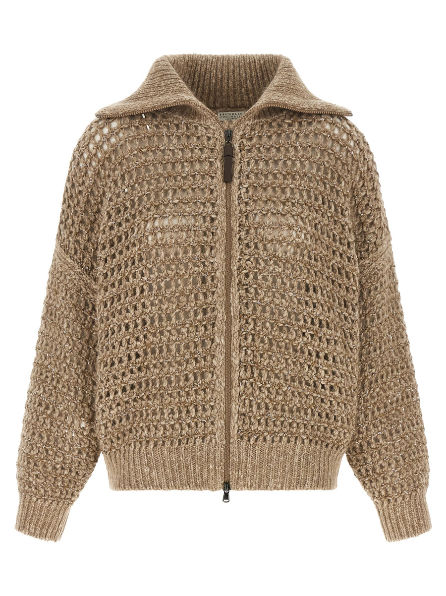 Beige Elastane Cardigan