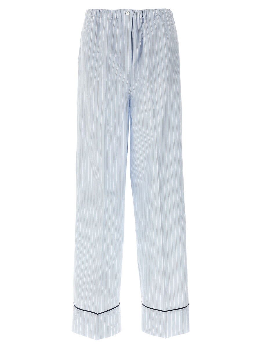 Blue Cotton Casual Pants