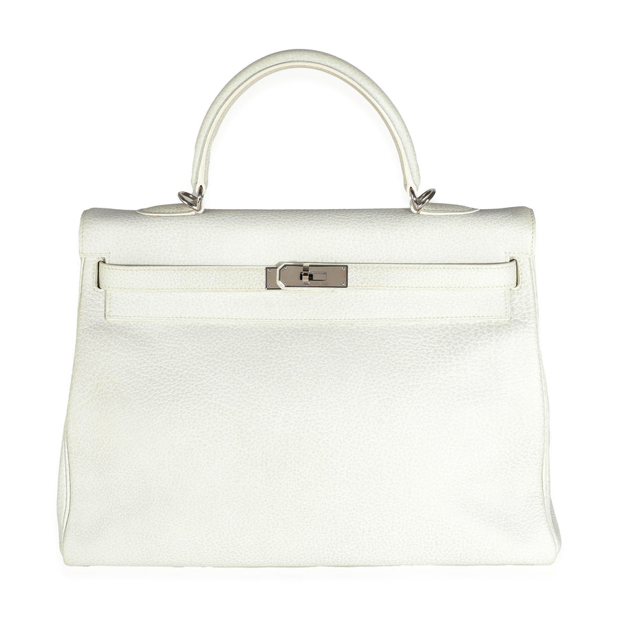 Hermès Gris Perle White Buffalo Skipper Dalmatian Retourne Kelly 35 Phw Gray Leather Handbag