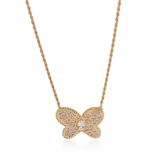 Graff Pink & White Diamond Butterfly Necklace 18k Yellow Gold 0.75 Ctw Pendant