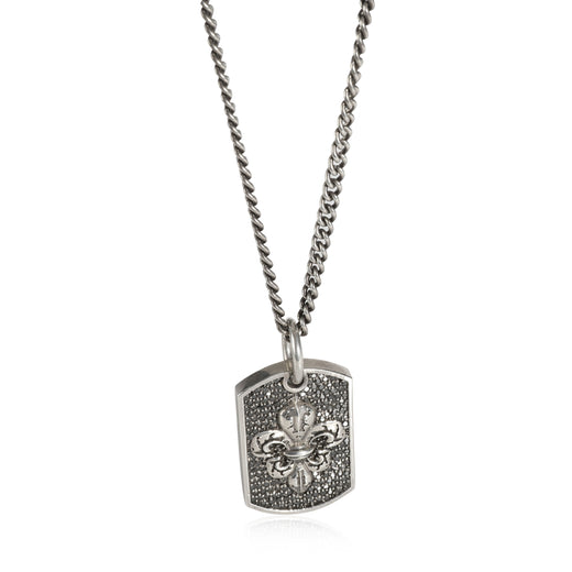King Baby Pave Black Diamond Fleur-De-Lis Relic Dog Tag Pendant Silver 925