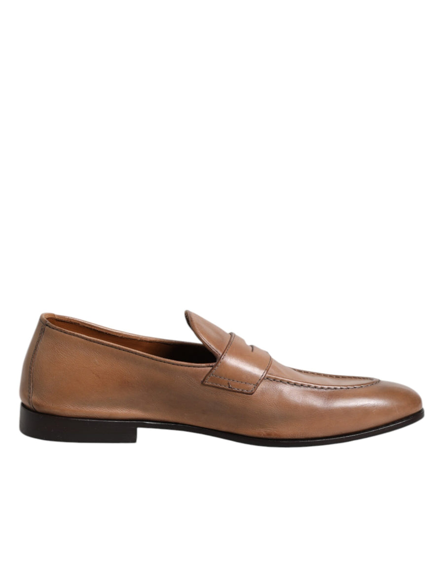 Brown Leather Slip-On Loafers