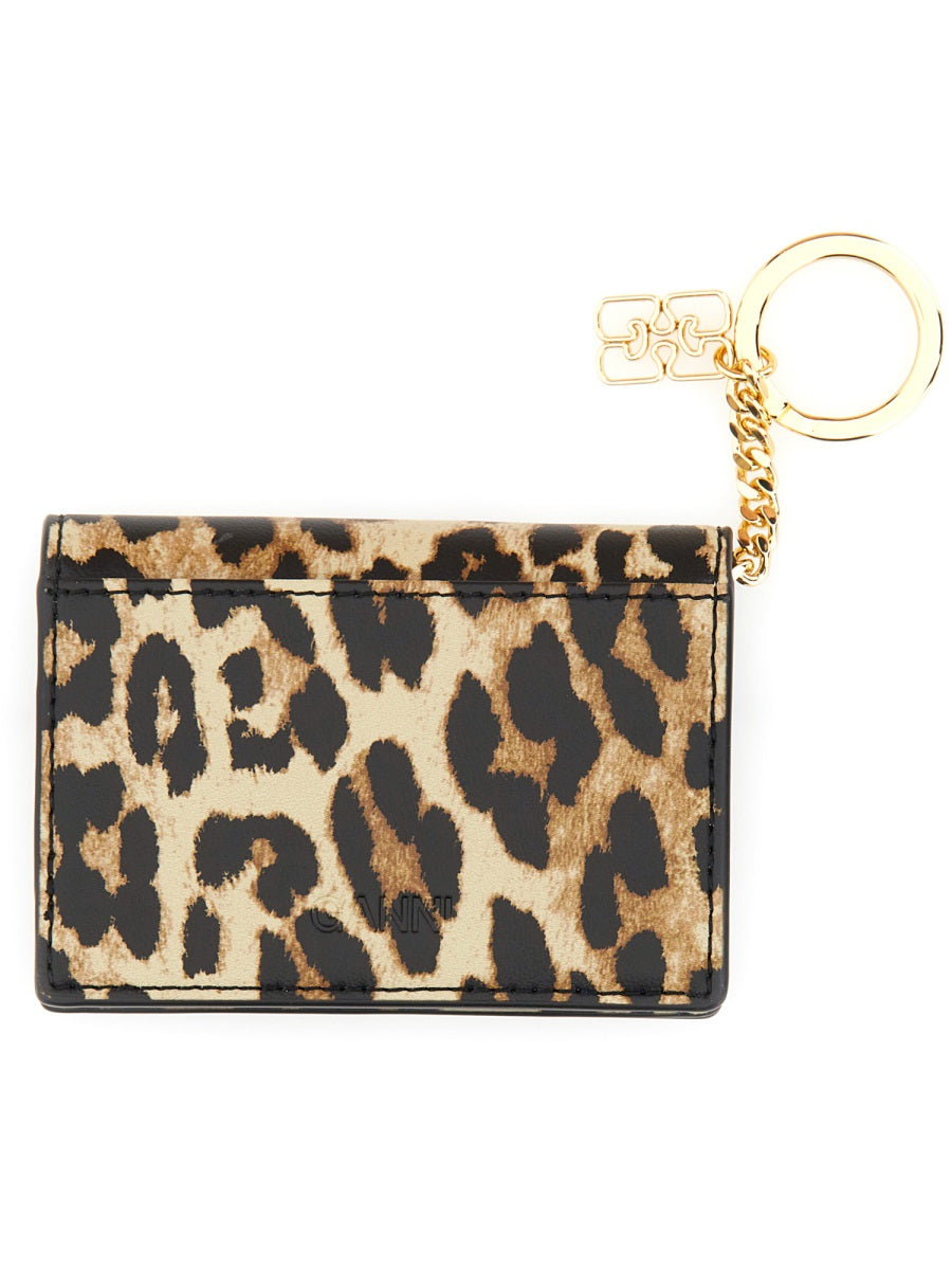 Ganni Animal Motif Recycled Leather Card Case — Multicolor Wallets & Purses